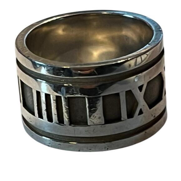Tiffany & Co. Atlas Wide Band Ring Sterling Silver Roman Numeral Sz 5 - Picture 10 of 13
